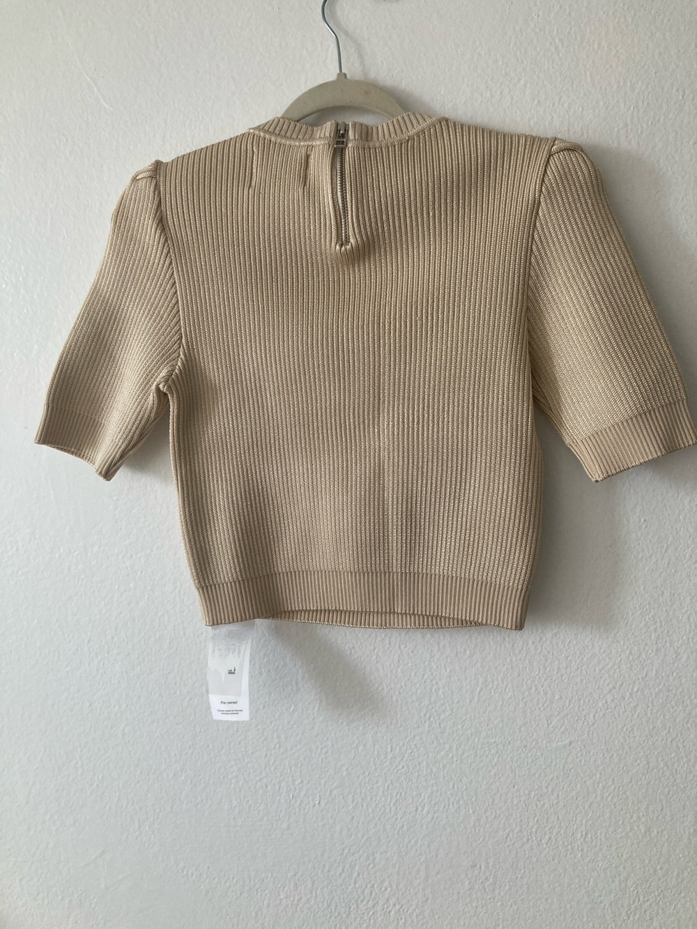 Frame Denim Neutral Metallic Cream Ribbed Short Sleeve Top - Picture 4 of 5